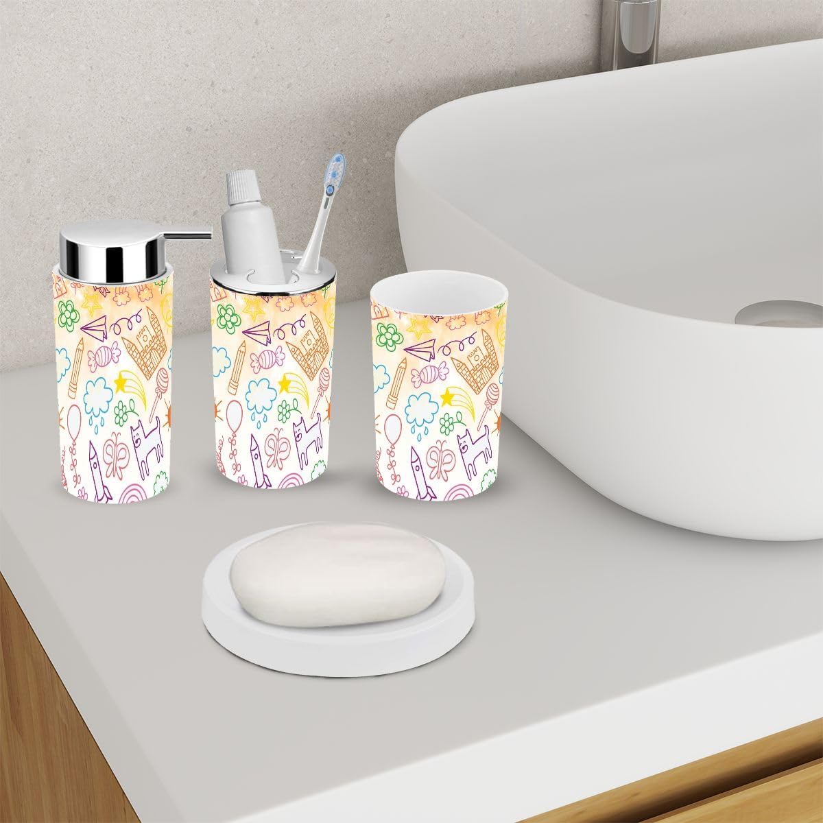 Bath Time Fun Collection 6-Piece Kids-Friendly Bathroom Accessory Set