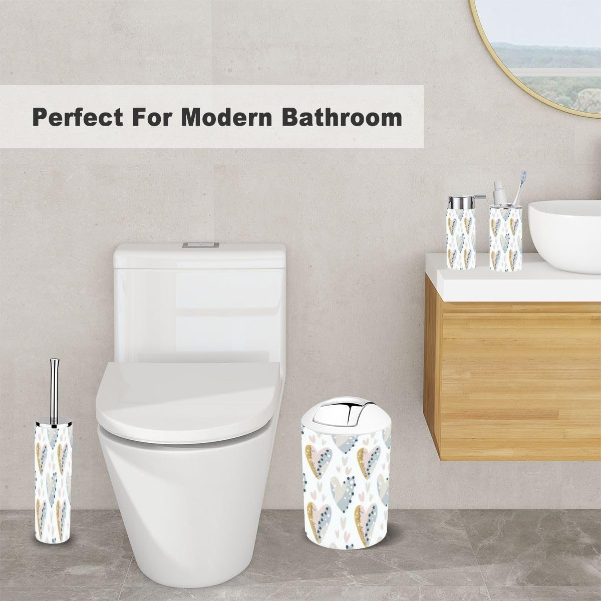 Bathroom Accessory Set 6 Piece Pastel Heart Valentine for Kids