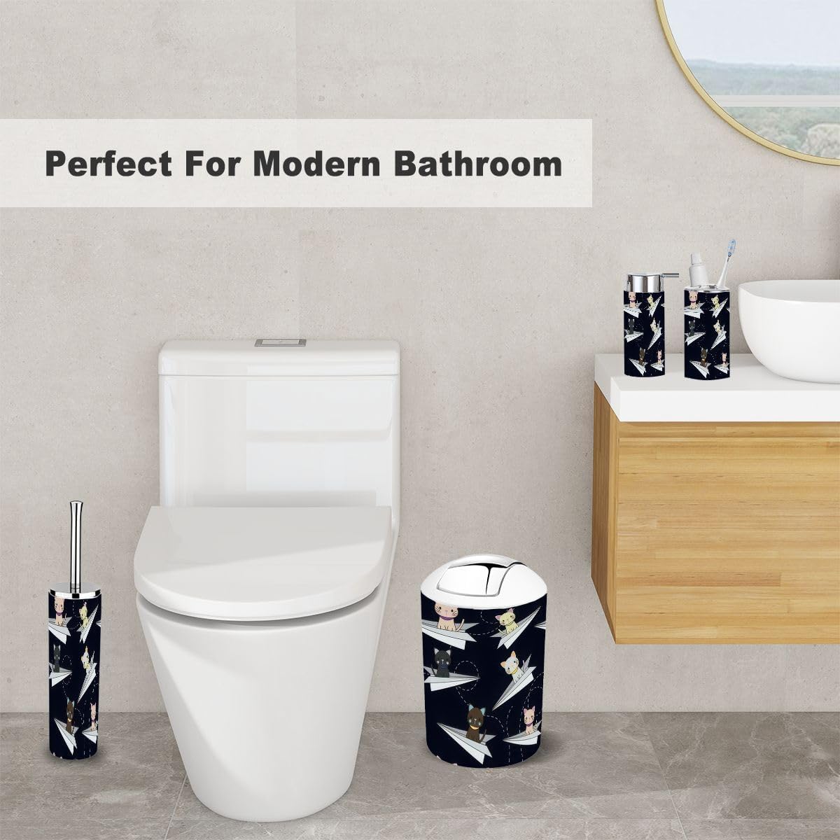 Cartoon Airplane 6-Piece Compact Bathroom Set