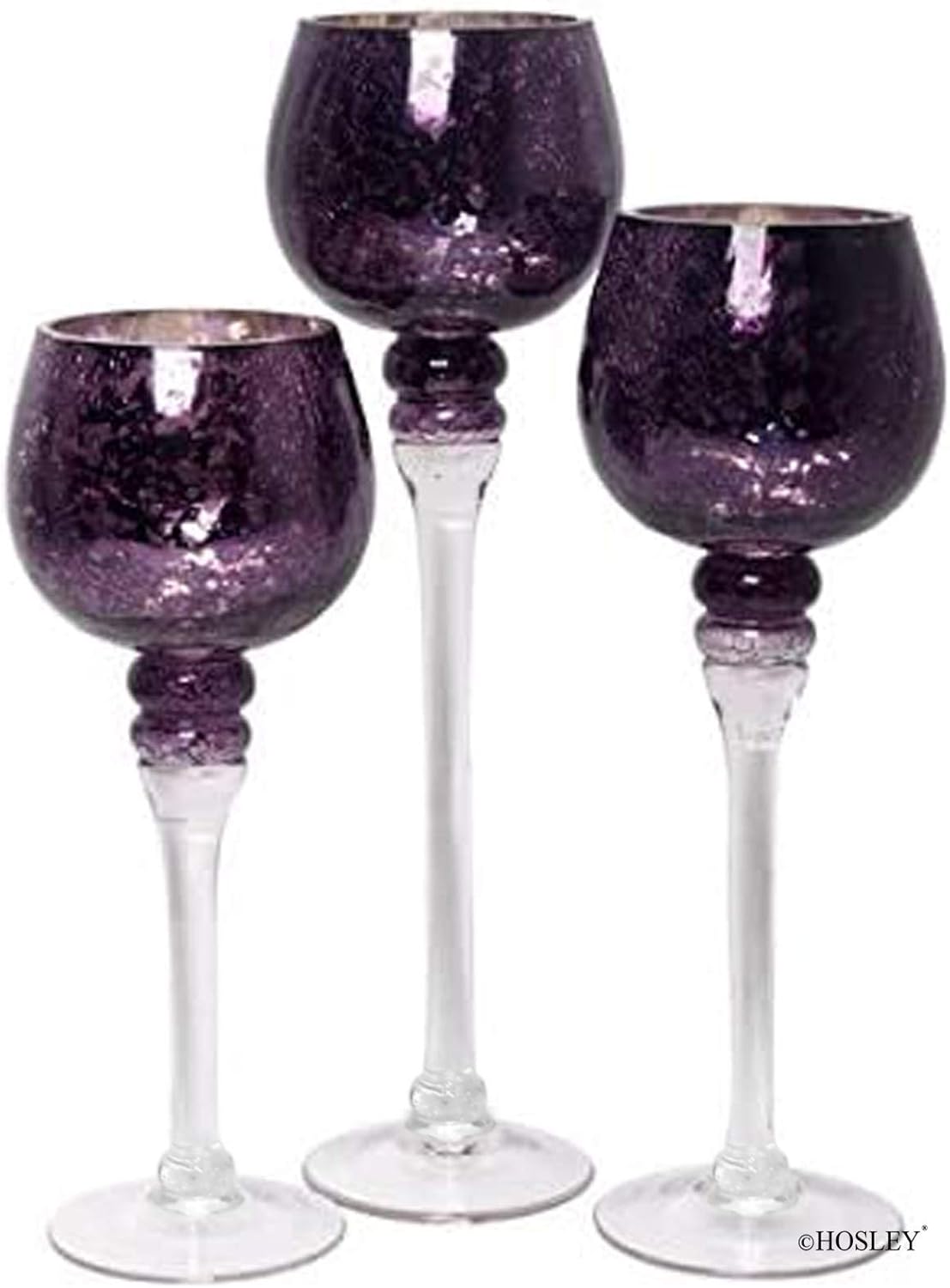Hosley Set of 3 Crackle Purple Glass Tealight Holders
