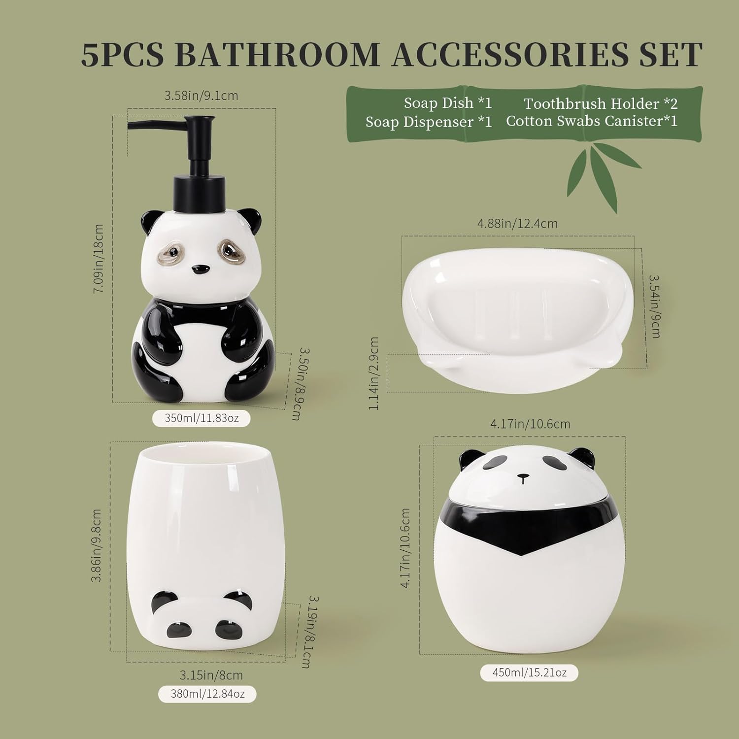Cute Panda Bathroom Accessory Set 5PCS