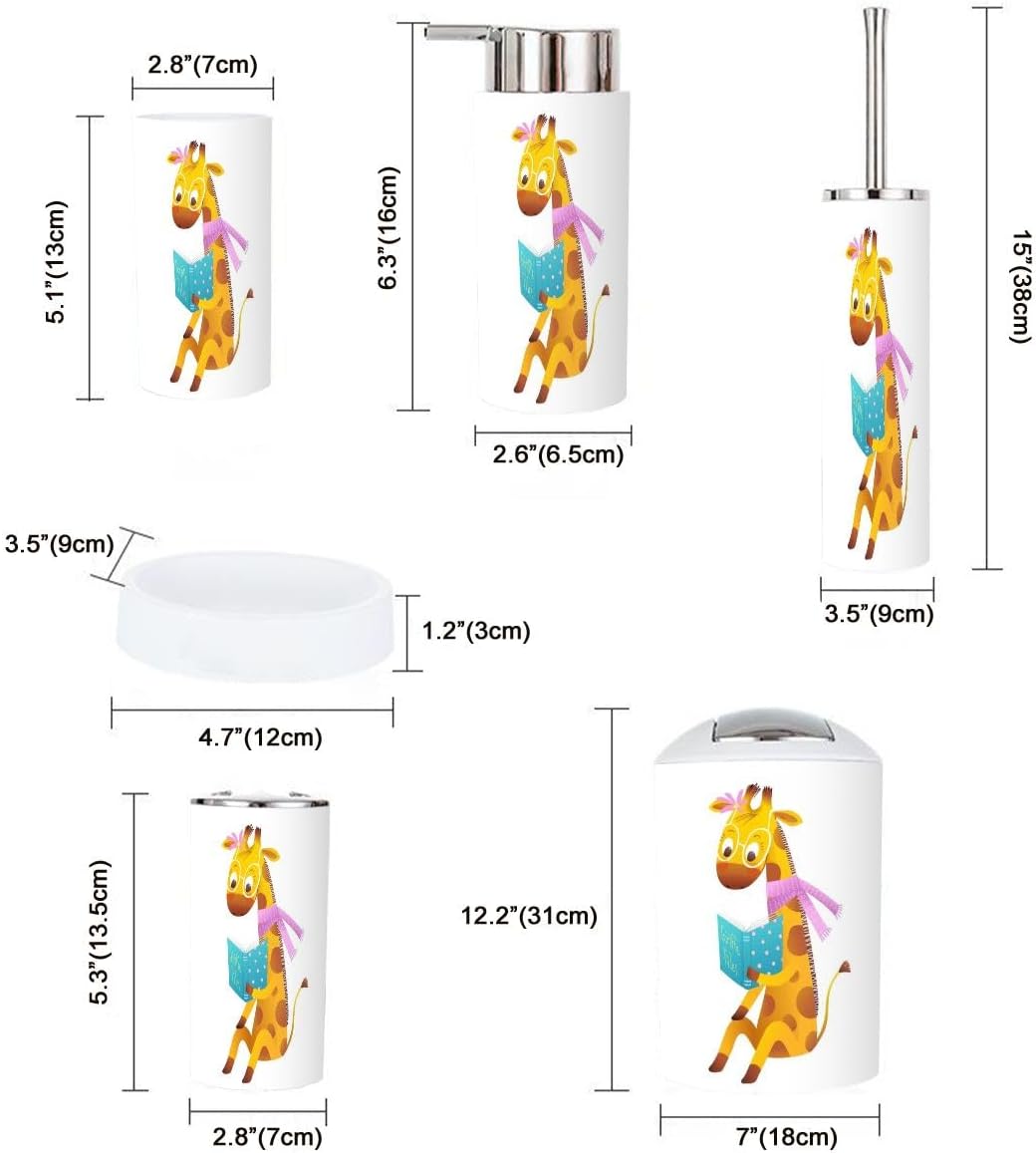 6-Piece Bathroom Accessories Set for Kids Cute Giraffe-themed