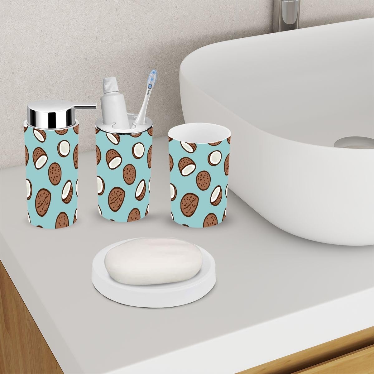 6 Piece Cartoon Tropical Coconut Bathroom Accessories Set