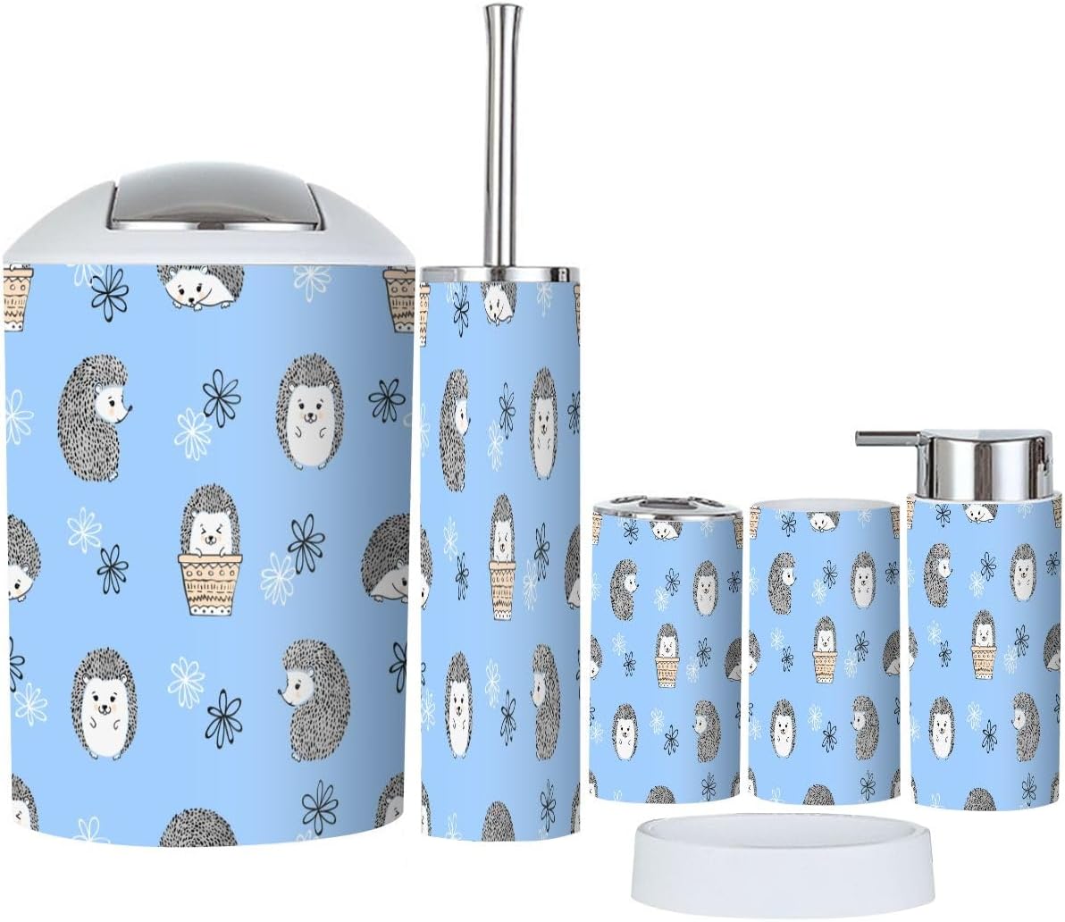 6-Piece Modern Bathroom Set with Cute Hedgehogs Design
