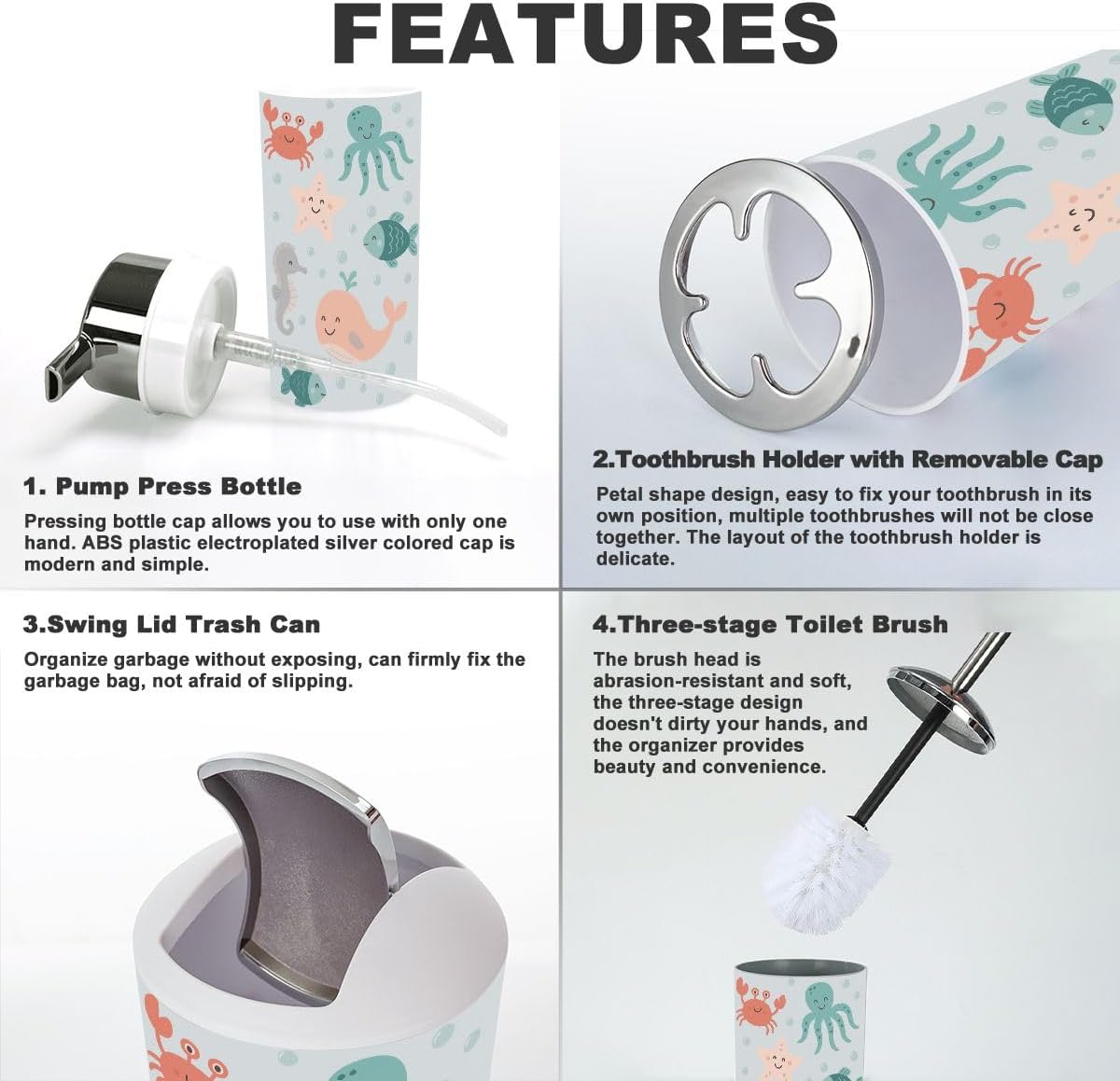Bathroom Accessories Set for Kids Set of 6