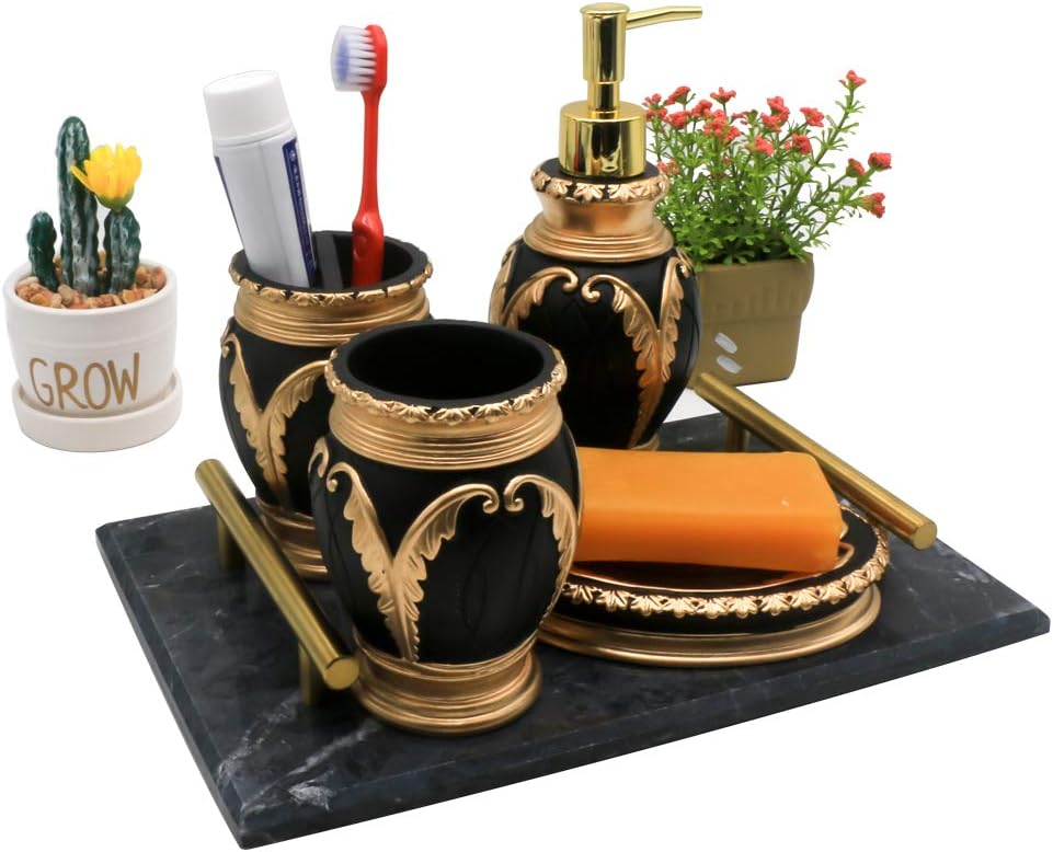 LUANT 4 Piece Bathroom Accessory Set Black with Gold