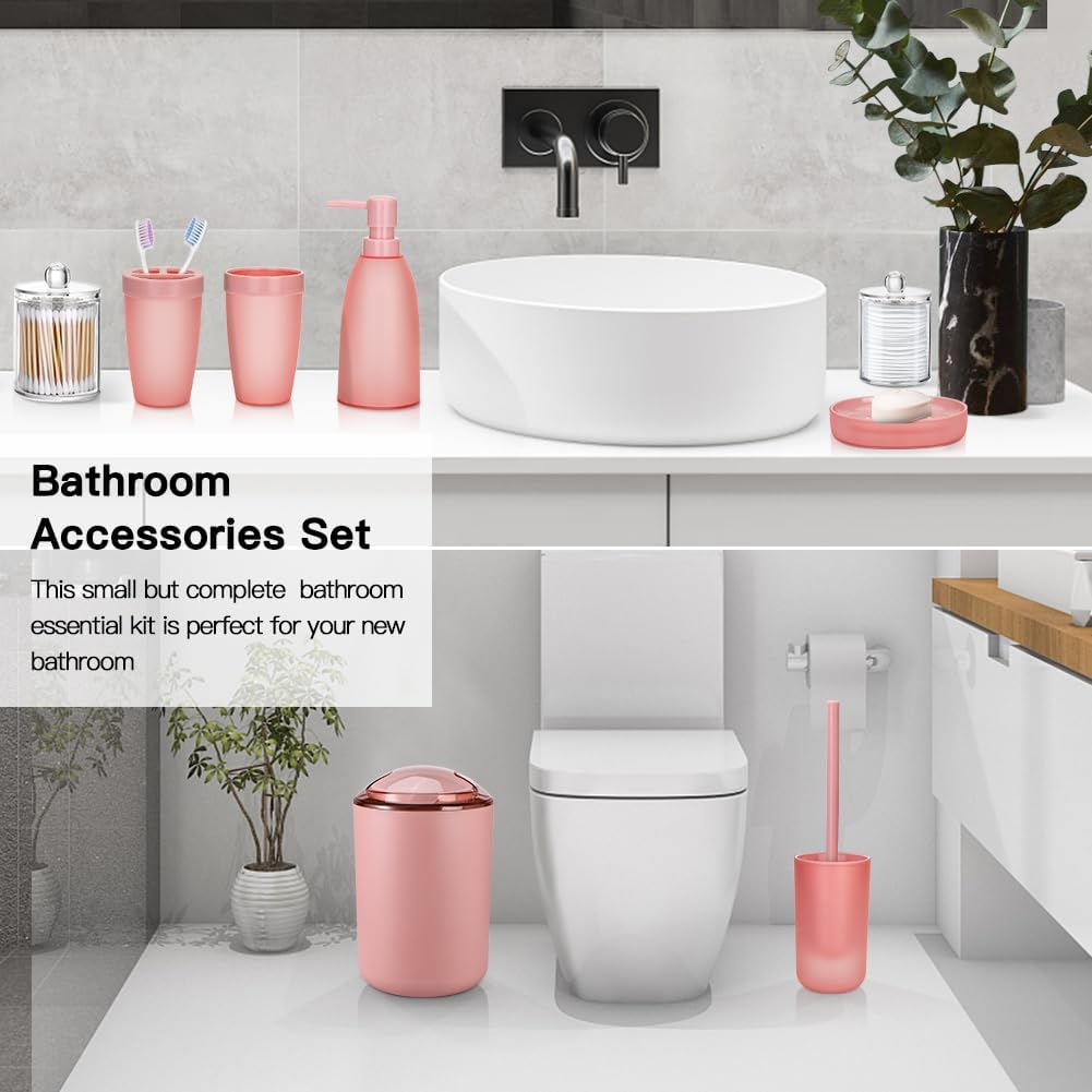 OTOSTAR Pink Bathroom Accessory Set - 8-Piece Essential Collection