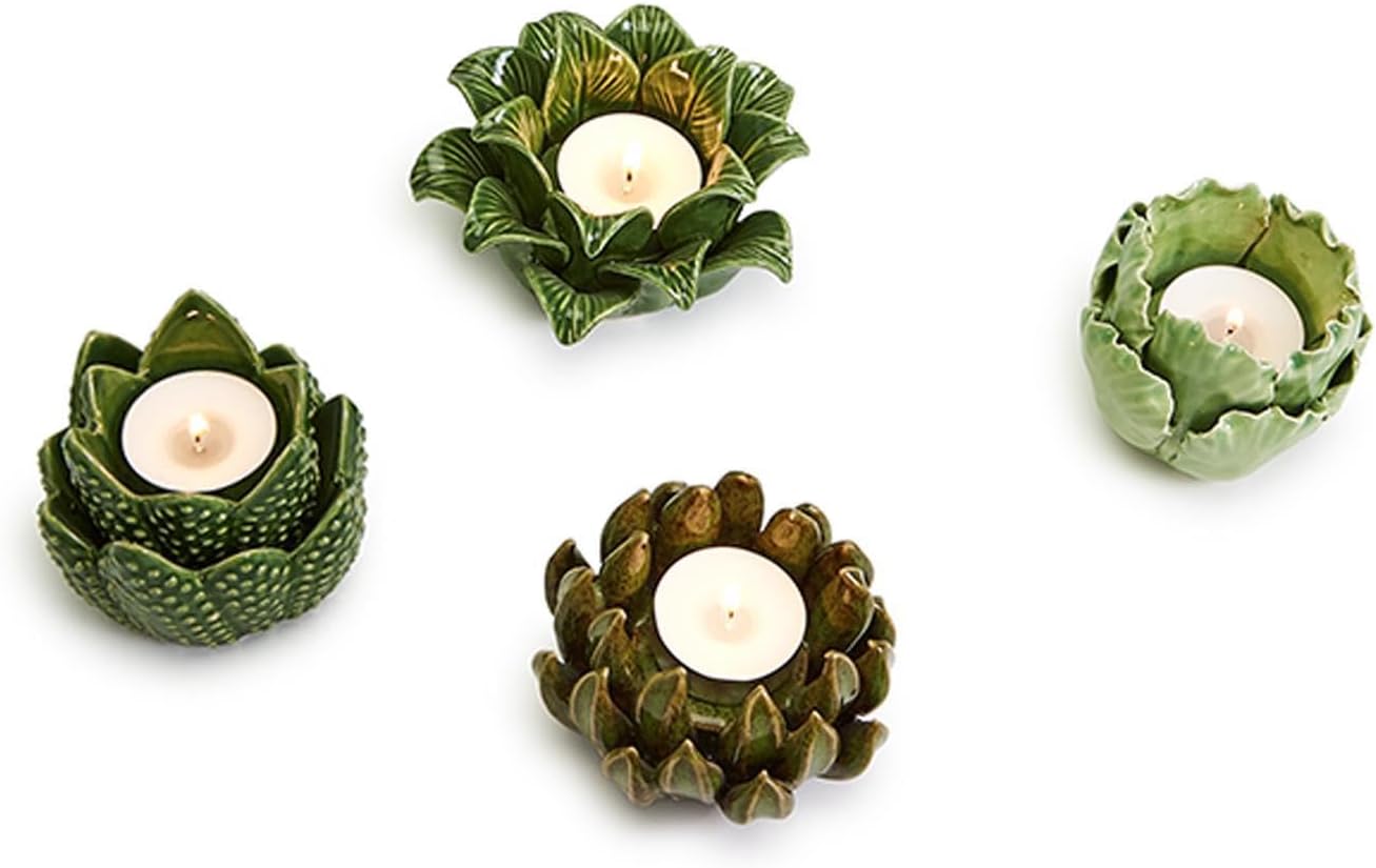 Elegant Ceramic Succulents Care Set Set of 4 Earthy _OFFSET in Tealight Candleholders