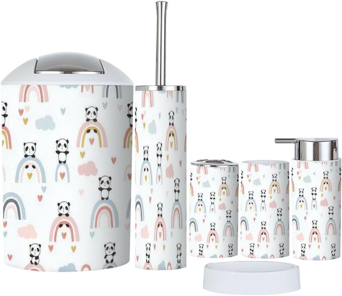 Cute Panda Rainbow Bathroom Accessory Set 6 Piece