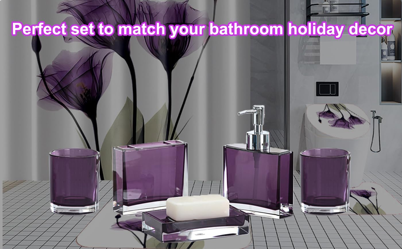 Purple Bathroom Accessories Set 5 Pcs Acrylic