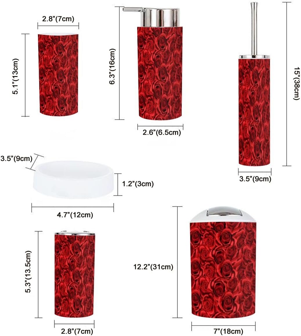 6 Piece Bathroom Accessory Set with Rose Flower Design