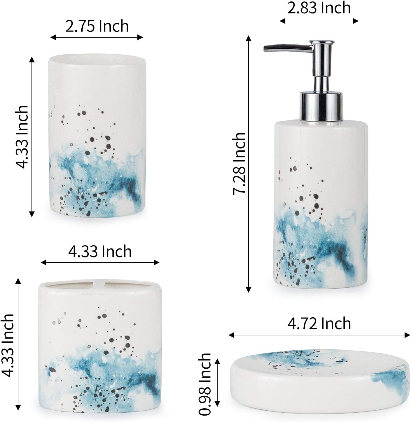 BASDHE Ceramic 4-Piece Bathroom Accessory Set
