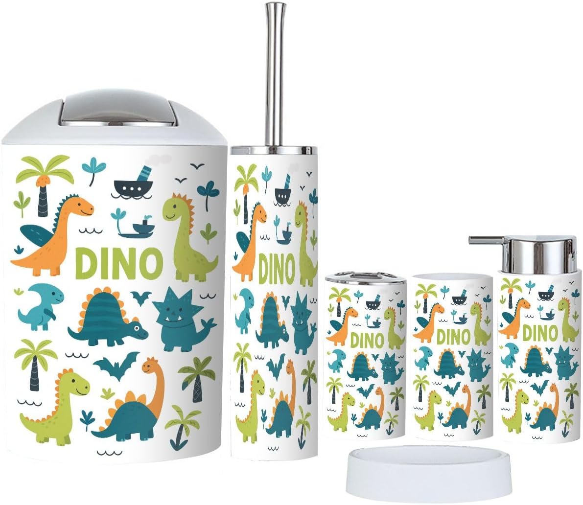 Dinosaur-themed 6-Piece Bathroom Accessory Set for Kids