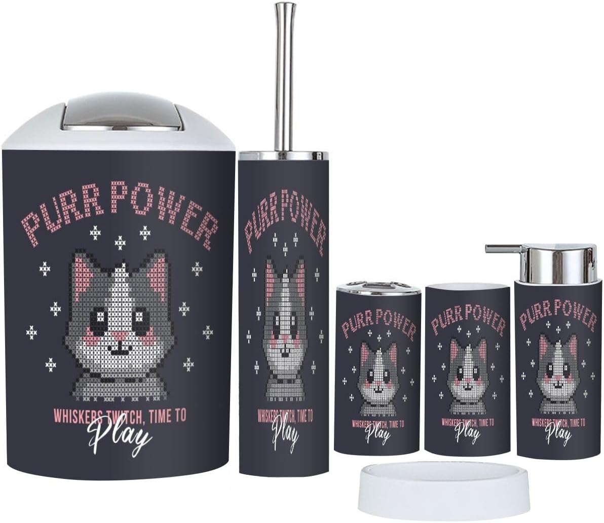 Stylish 6-Piece Cat-Themed Bathroom Set