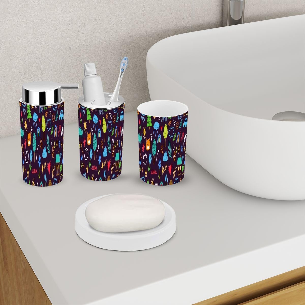 6 Piece Cute Kid Flower Bathroom Accessory Set