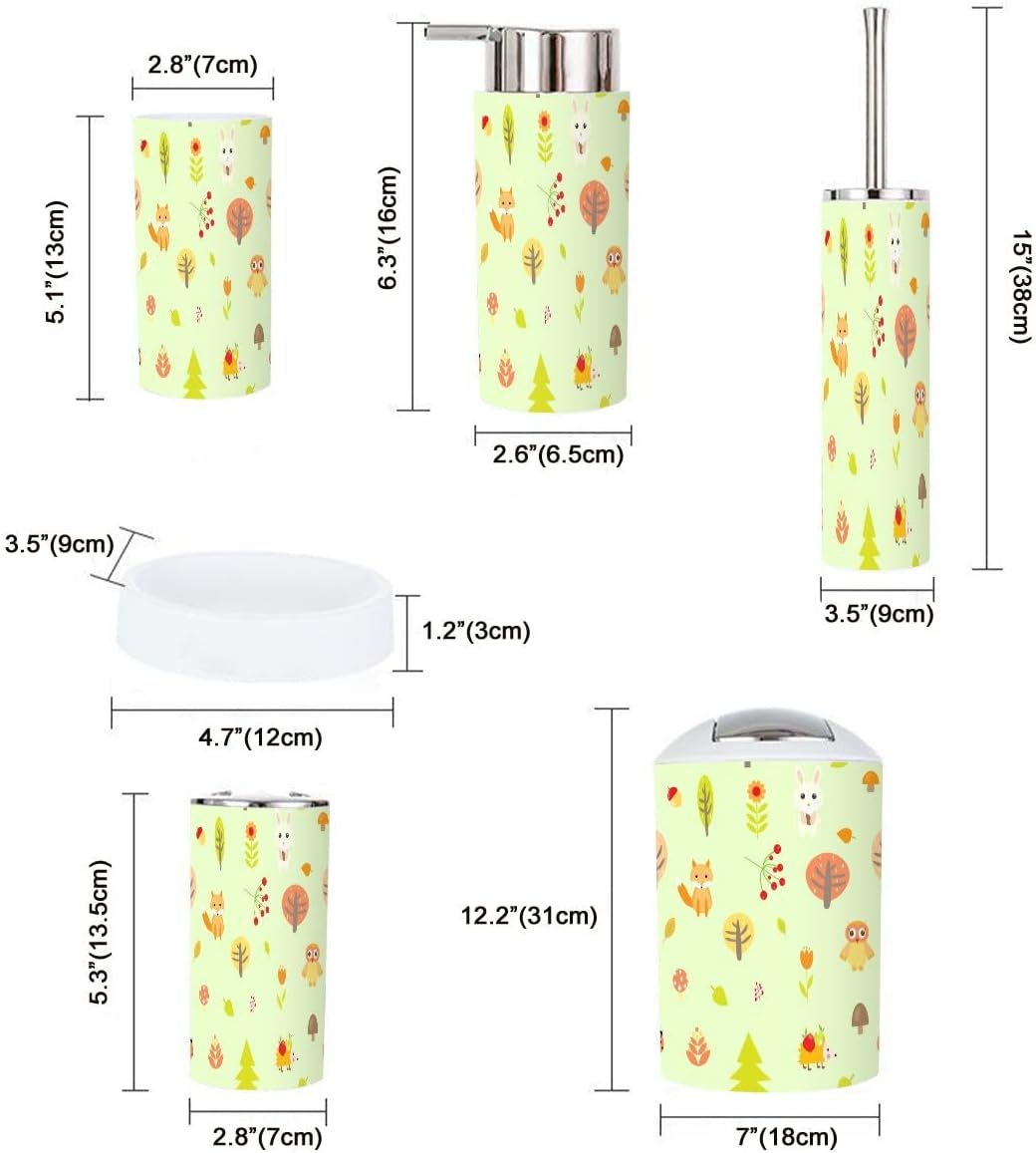Bathroom Accessories Set 6 Pcs Cute Autumn Animals Decor
