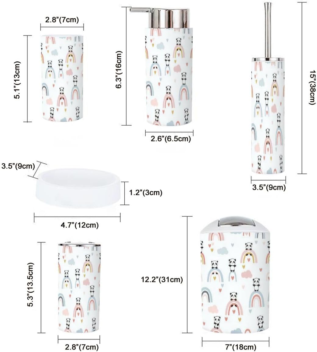 Cute Panda Rainbow Bathroom Accessory Set 6 Piece
