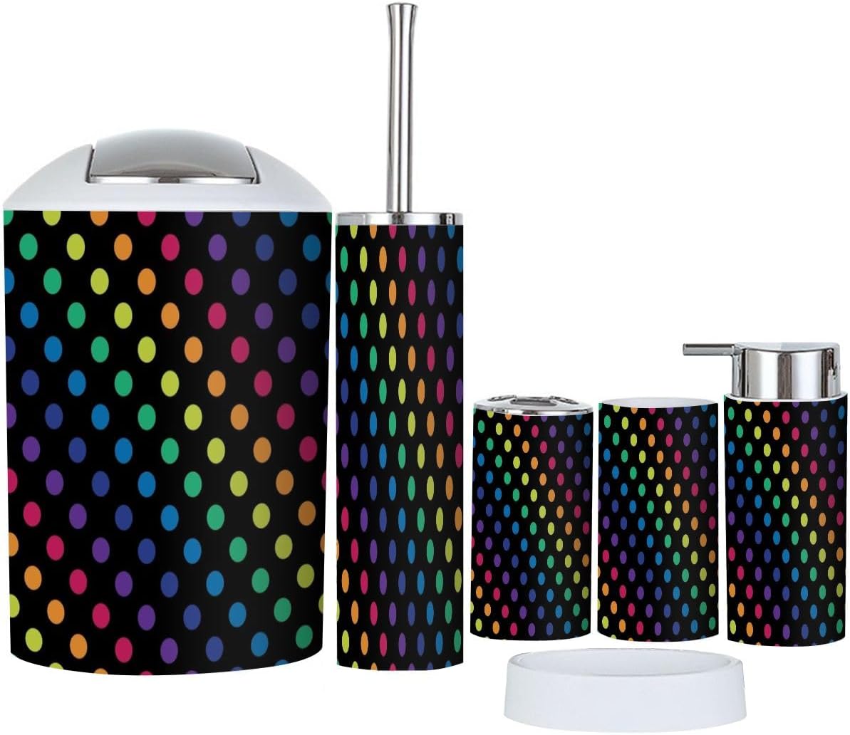 Stylish Rainbow Polka Dot Bathroom Collection 6-Piece Set