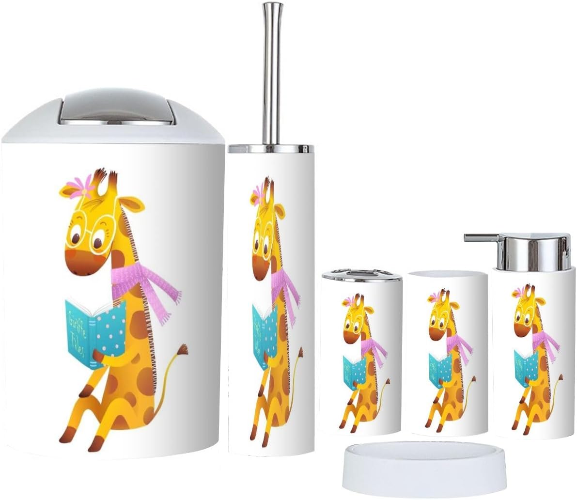 6-Piece Bathroom Accessories Set for Kids Cute Giraffe-themed