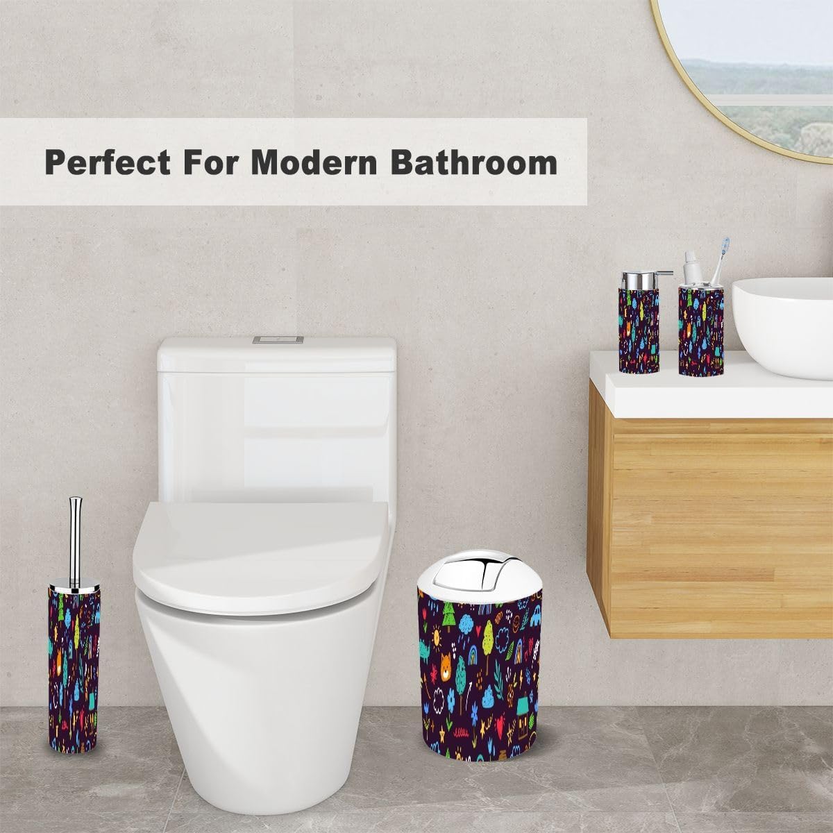 6 Piece Cute Kid Flower Bathroom Accessory Set