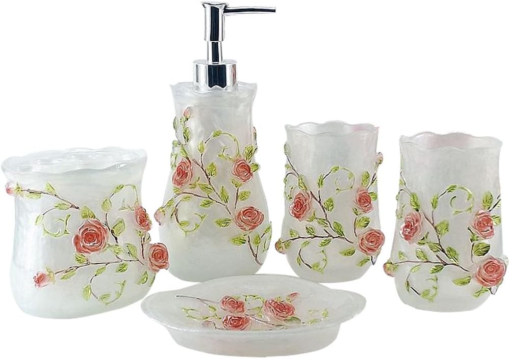 LUANT Resin 3D Roses 5PC Bathroom Accessory Set
