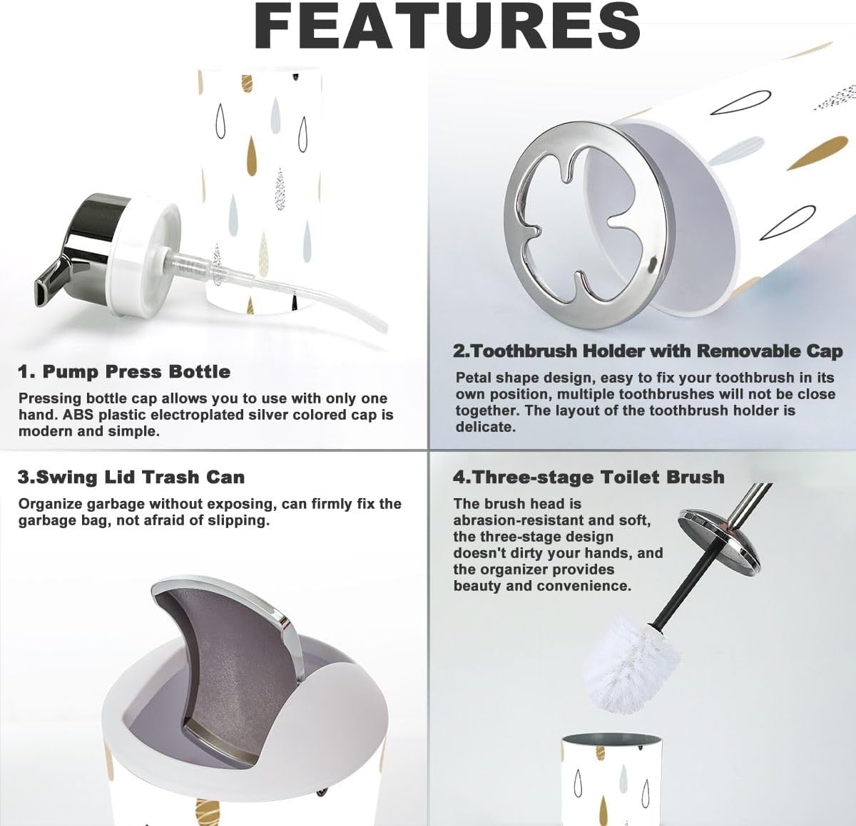 Stylish 6-Piece Bathroom Accessories Set by XNGJEMVWXO
