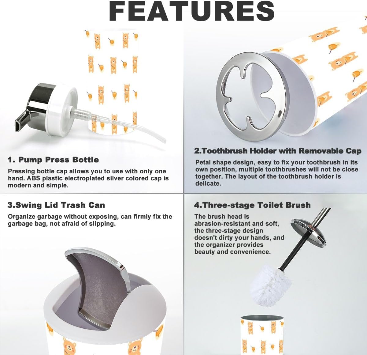 Cute Bear Bathroom Accessory Set for Kids and Adults