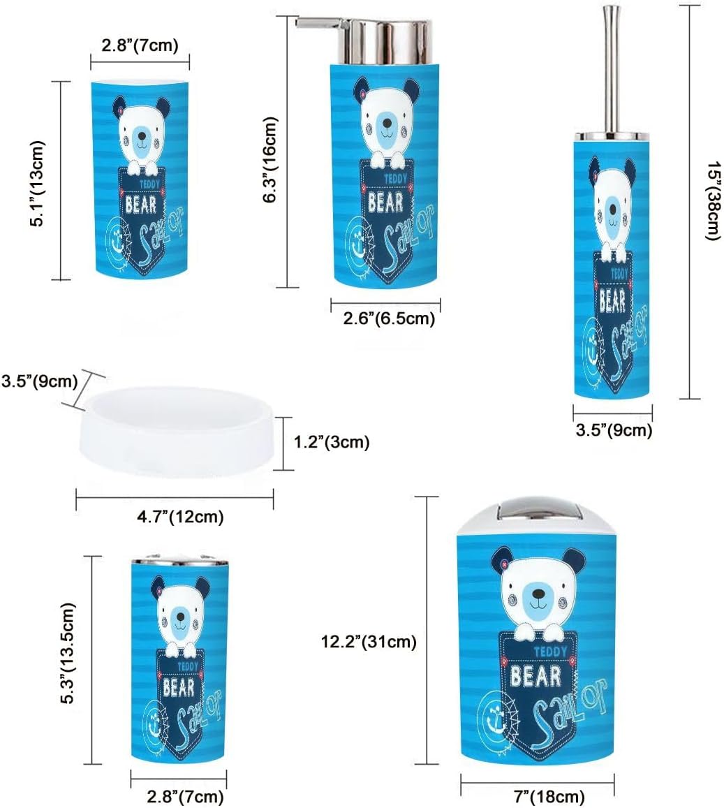 Bathroom Accessories Set 6 Pcs Cute Teddy Bear Sailor Boy Design