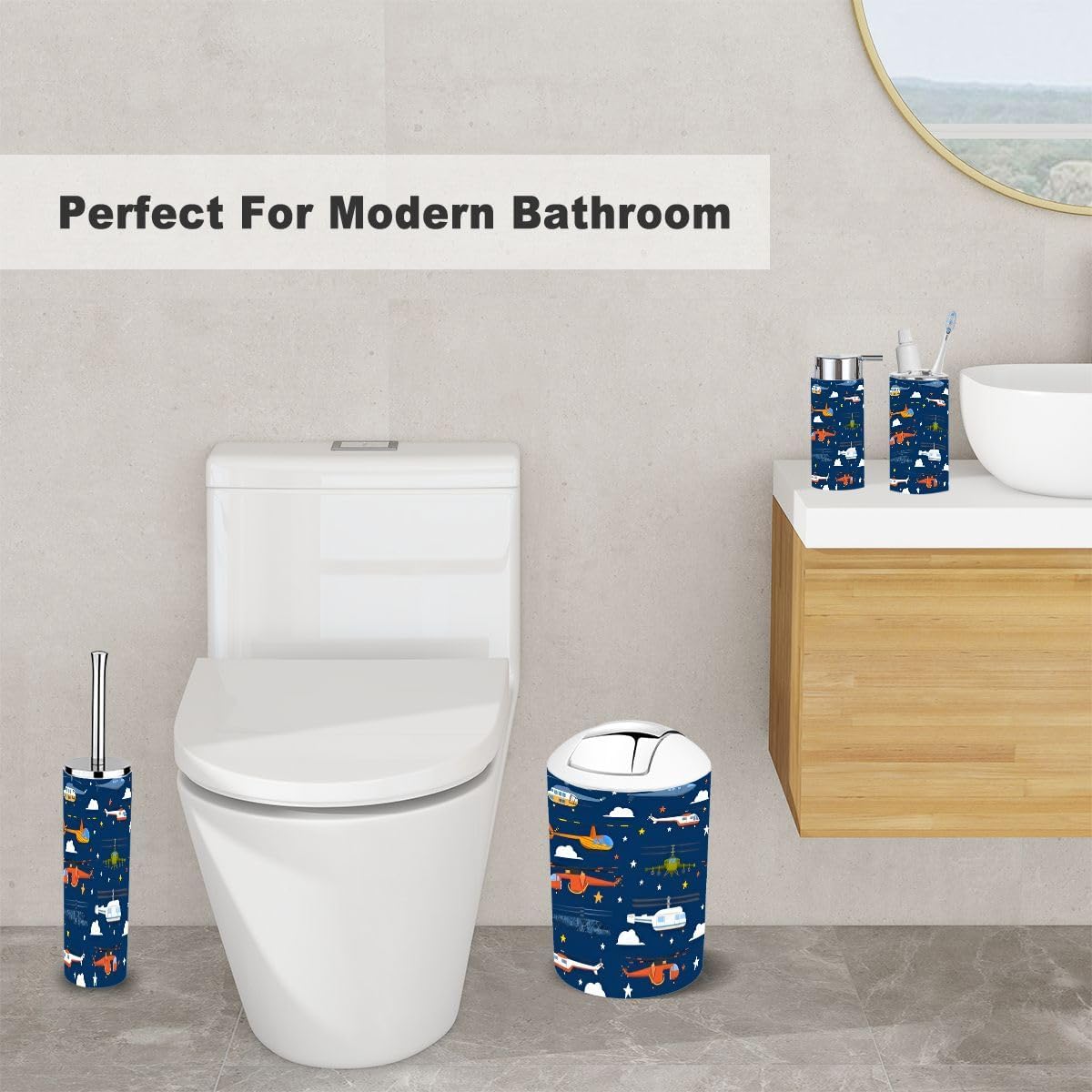 6 Piece Bathroom Accessory Set Cute Cartoon Design