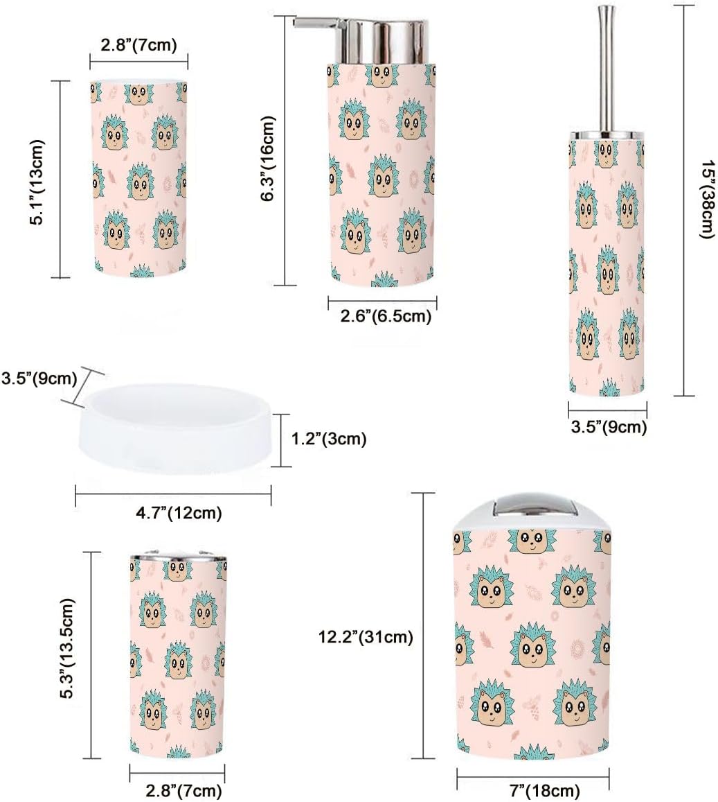 6-Piece Hedgehog Bathroom Accessories Set for Kids Adults Durable Stylish
