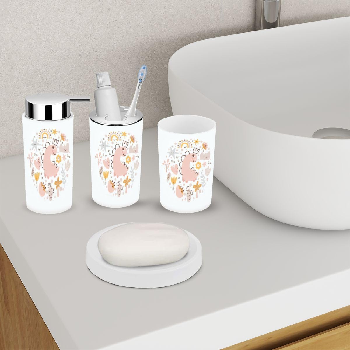 Bathroom Accessory Set 6 Piece Durable Stylish Essential Kit for Tidiness