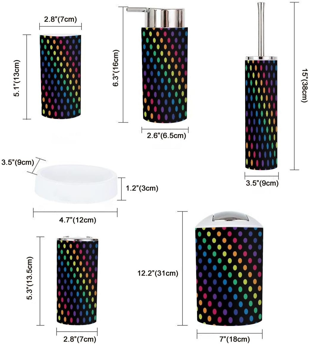 Stylish Rainbow Polka Dot Bathroom Collection 6-Piece Set