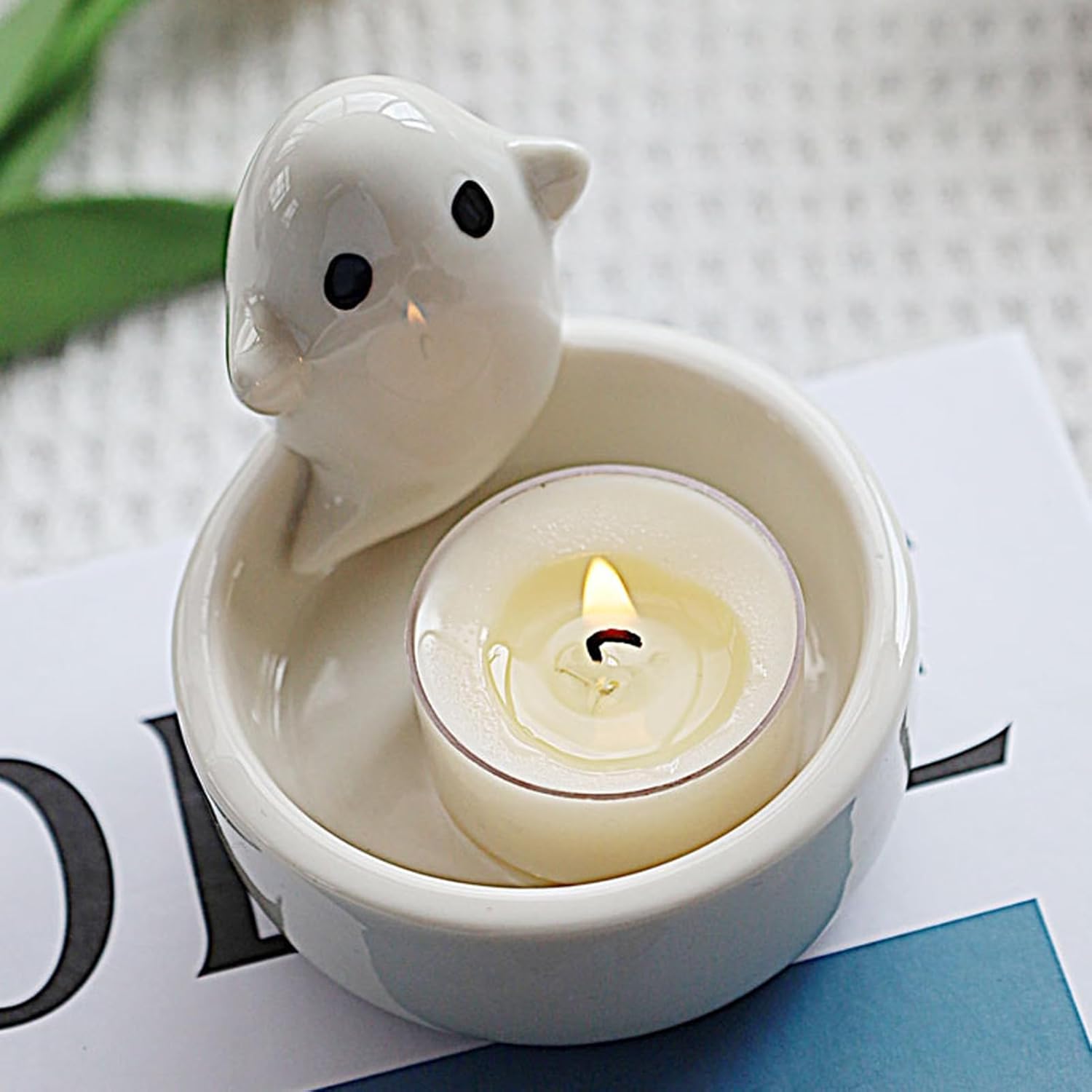 Festive Cat Candle Holder with Handmade Resin figurine