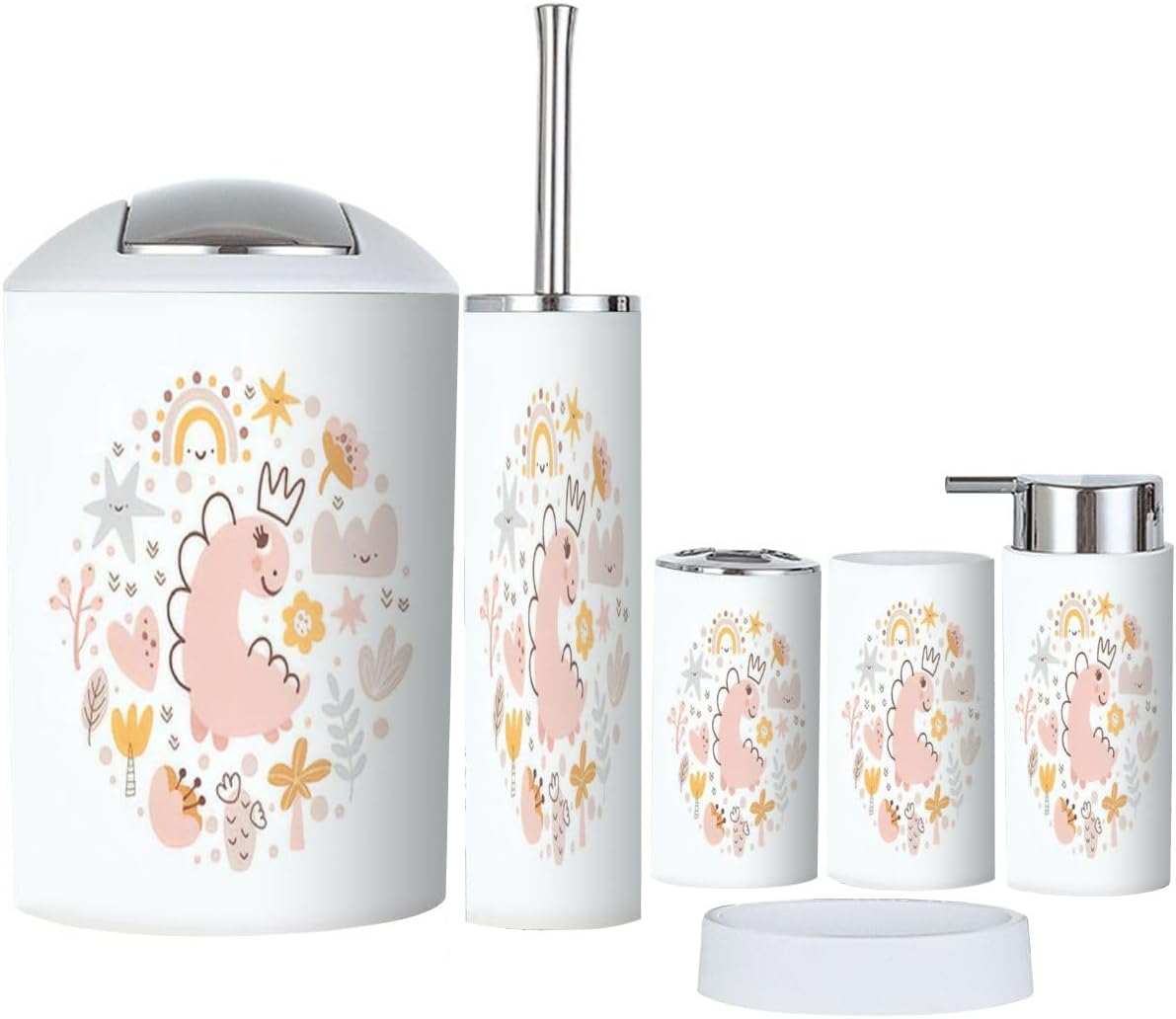 Bathroom Accessory Set 6 Piece Durable Stylish Essential Kit for Tidiness