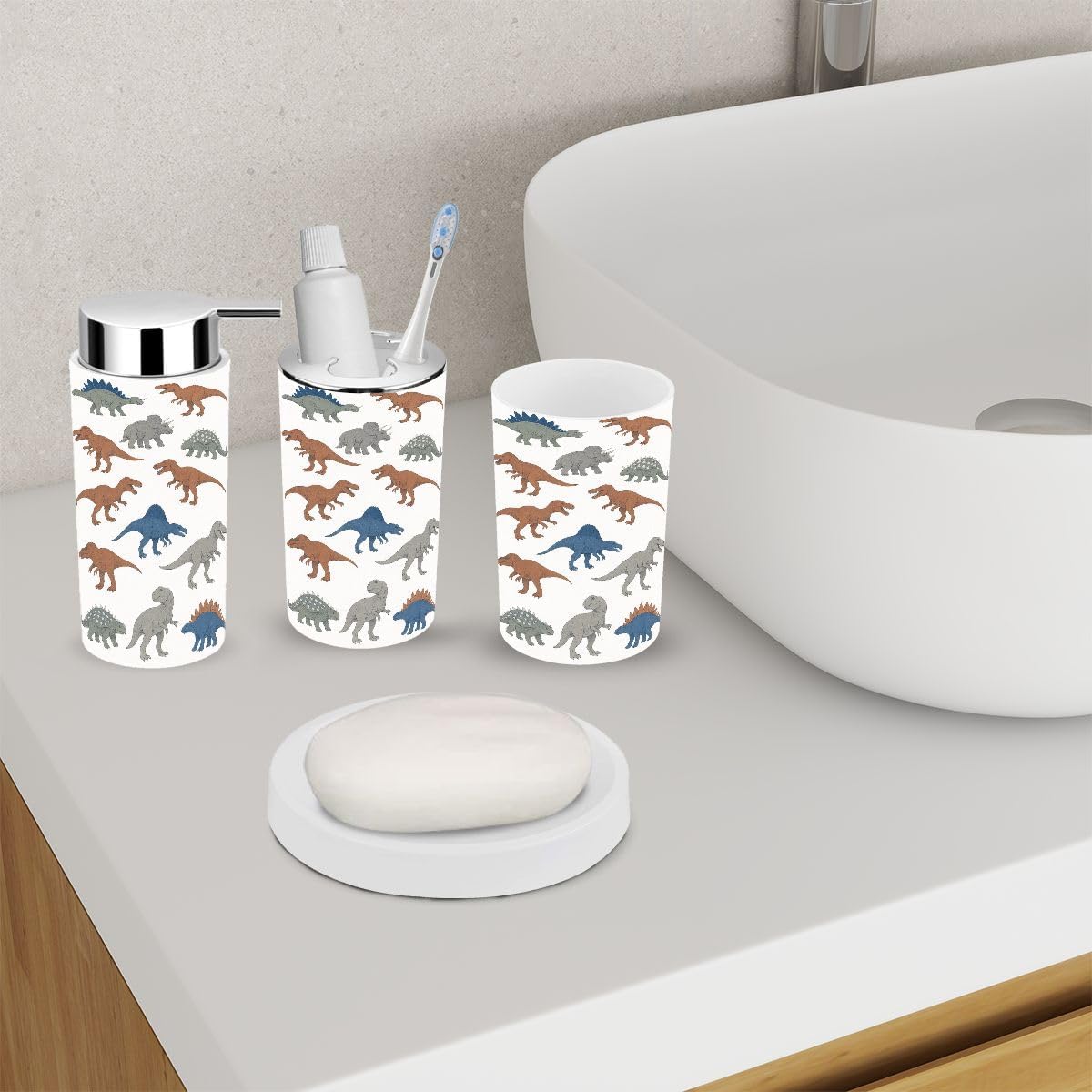 Cute Dinosaur Bathroom Accessory Set 6 Pieces