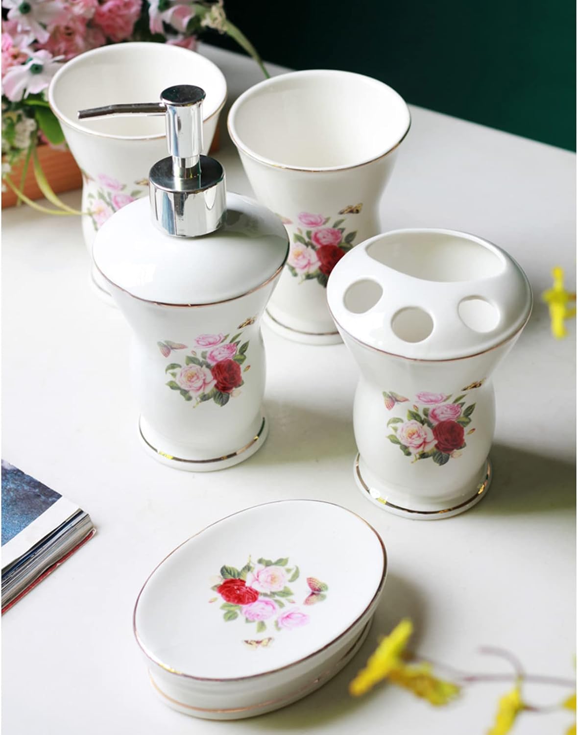 Tauzveok 5 Pcs Bathroom Accessories Set Pink