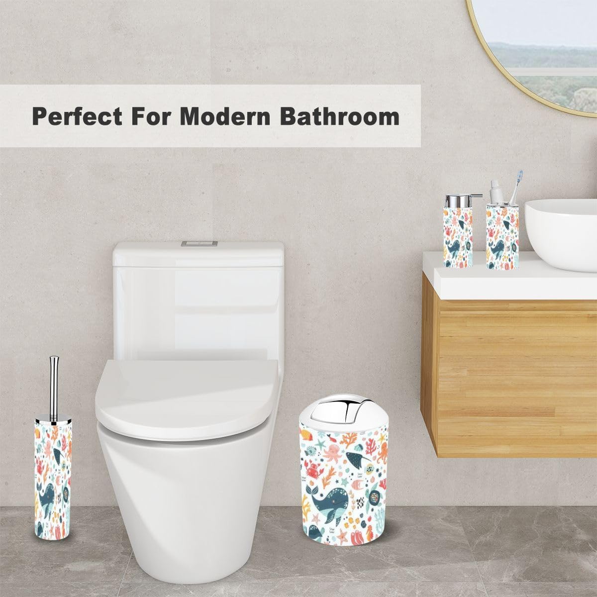 6-Piece Bathroom Accessories Set Lost in Kids Play with Cute Patterns
