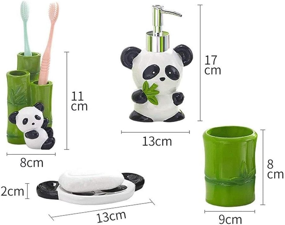 LFPSVC Soap Dispenser Set of 5 Panda Bamboo Bathroom Accessories