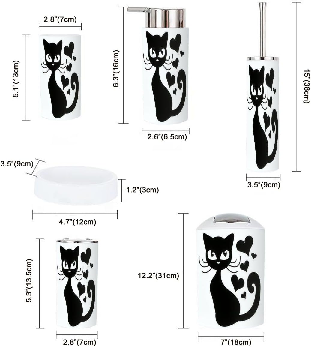 Bathroom Accessories Set 6 Pcs with Cat Graphics