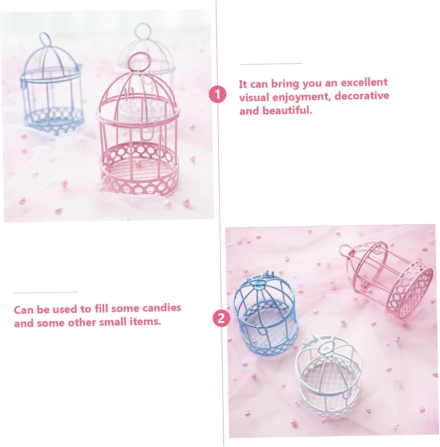 3pc Set Wrought Mini Birdcage Ornament Bird Cage Candle