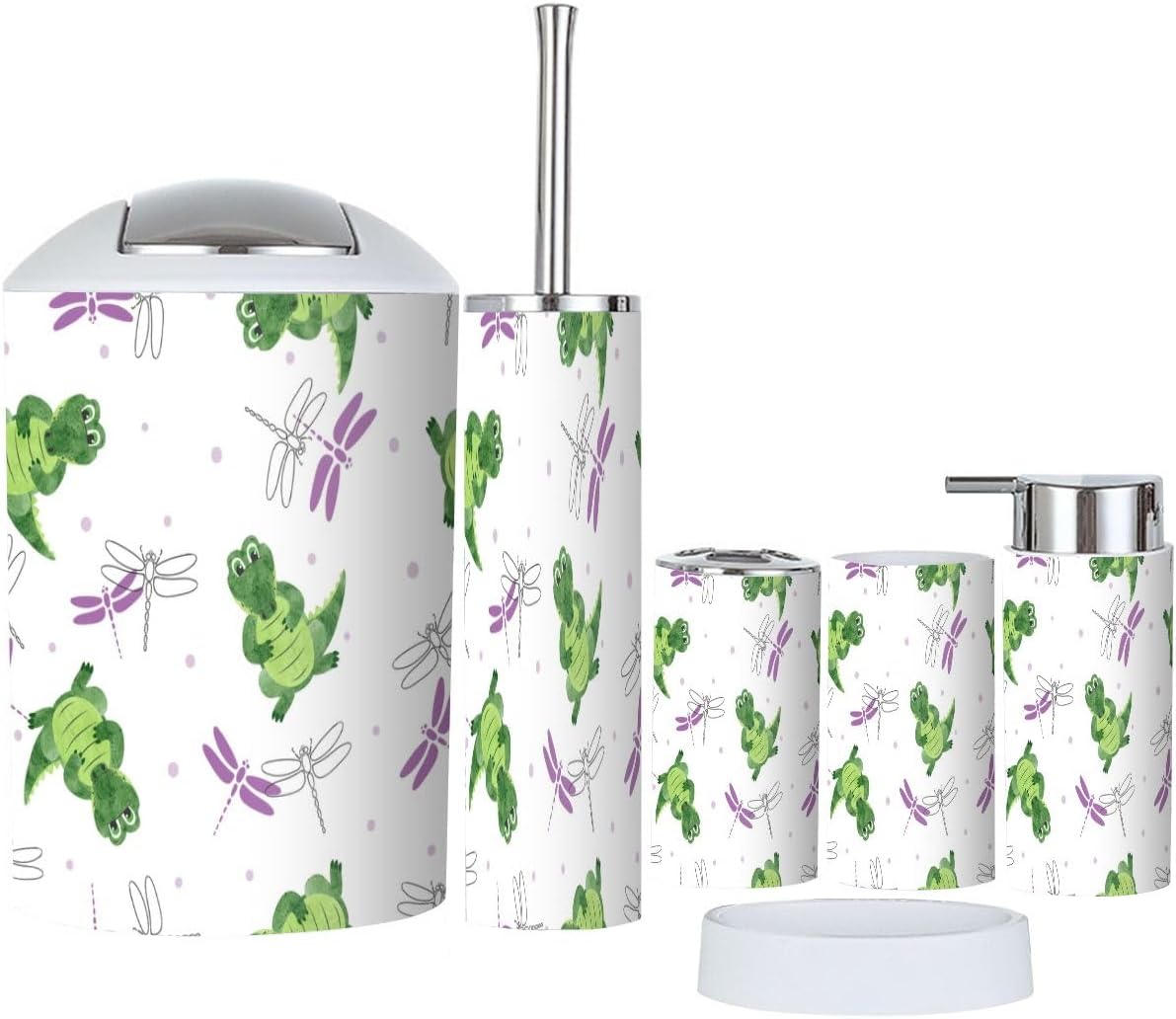 Bathroom Accessories Set 6 Pcs Cartoon Crocodile Collection for Kids