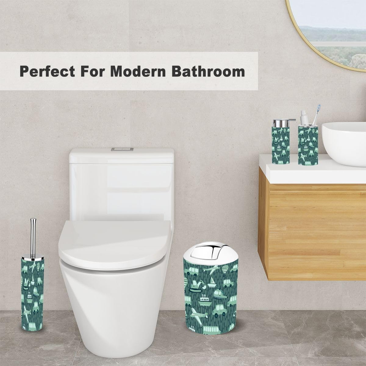 Cute Kids Bathroom Set - Airplane Car Patterns