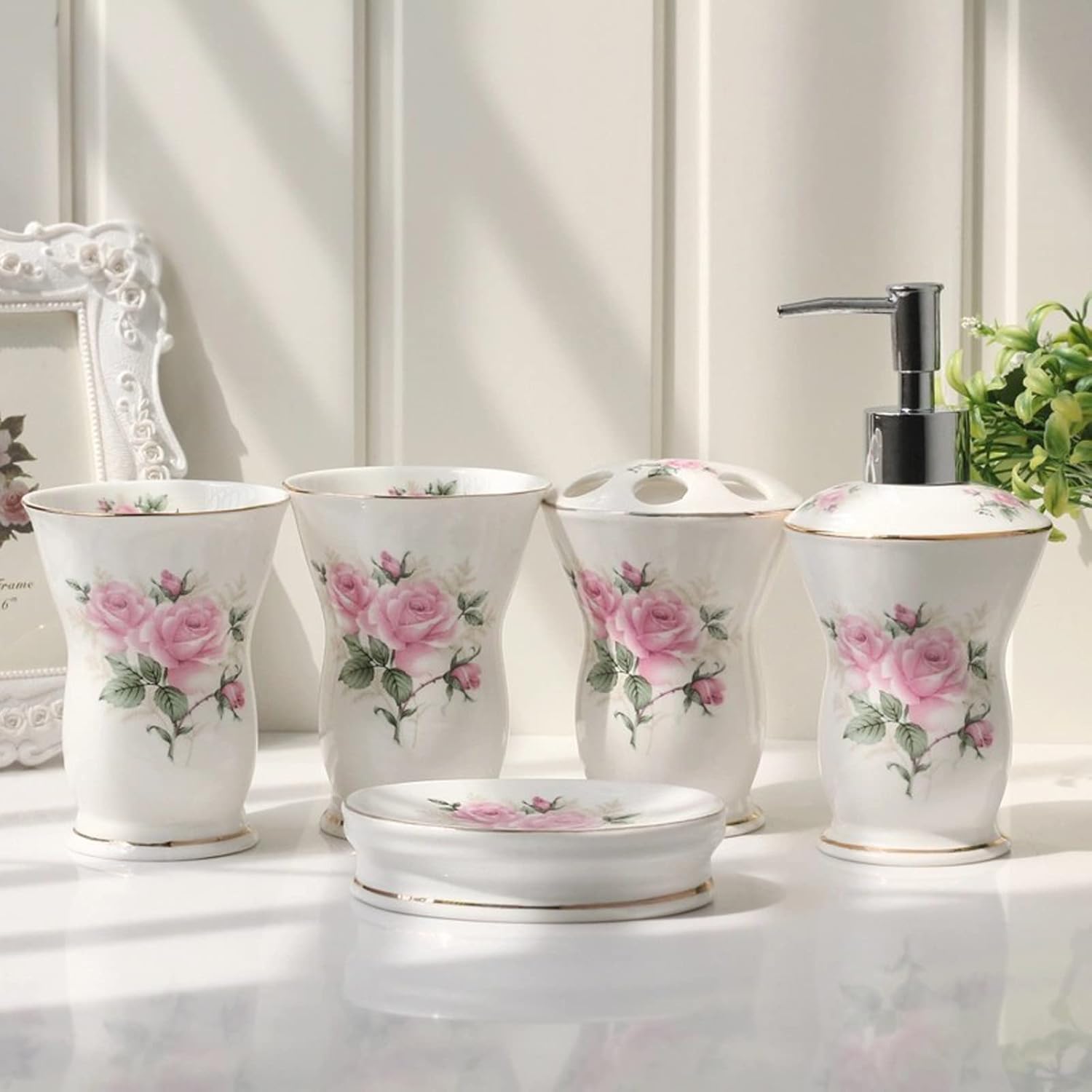 Tauzveok 5 Pcs Bathroom Accessories Set Pink