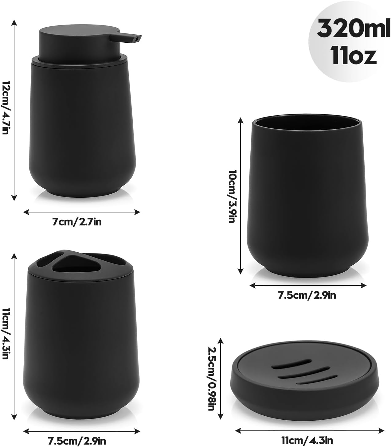 Matte Black 4-Piece Bathroom Accessories Set