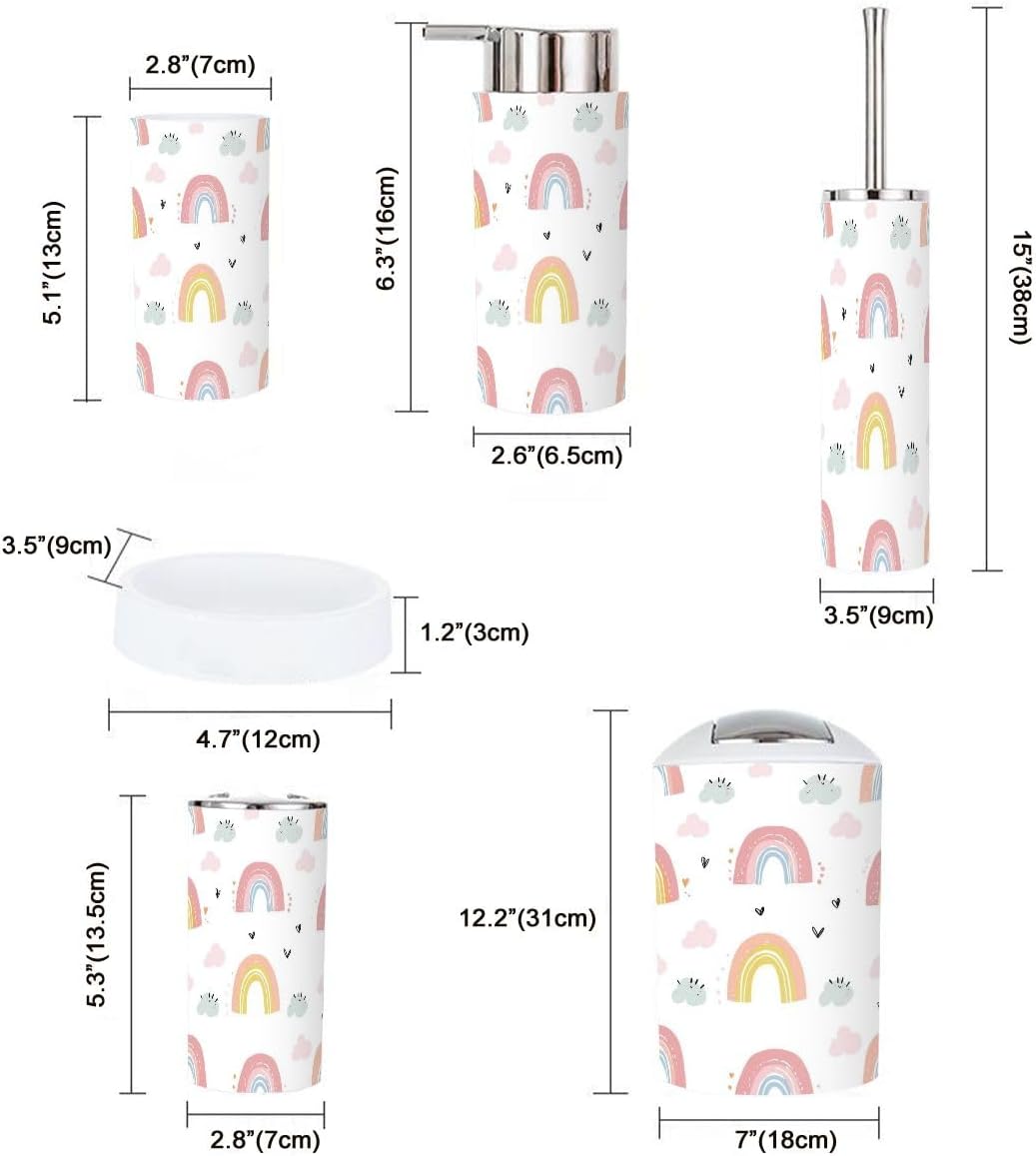 Jbnjankdav 6 Piece Bathroom Accessories Set with Rainbows Design