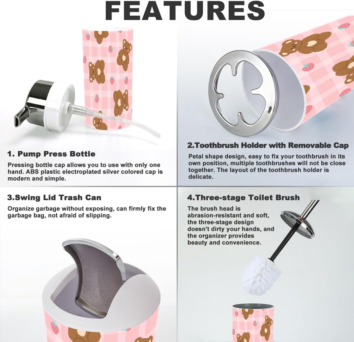 Sturdy 6-Piece Bath Set with Teddy Bear Design