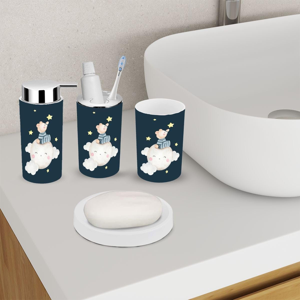 Cute Little Bear Bathroom Accessory Set 6 Piece