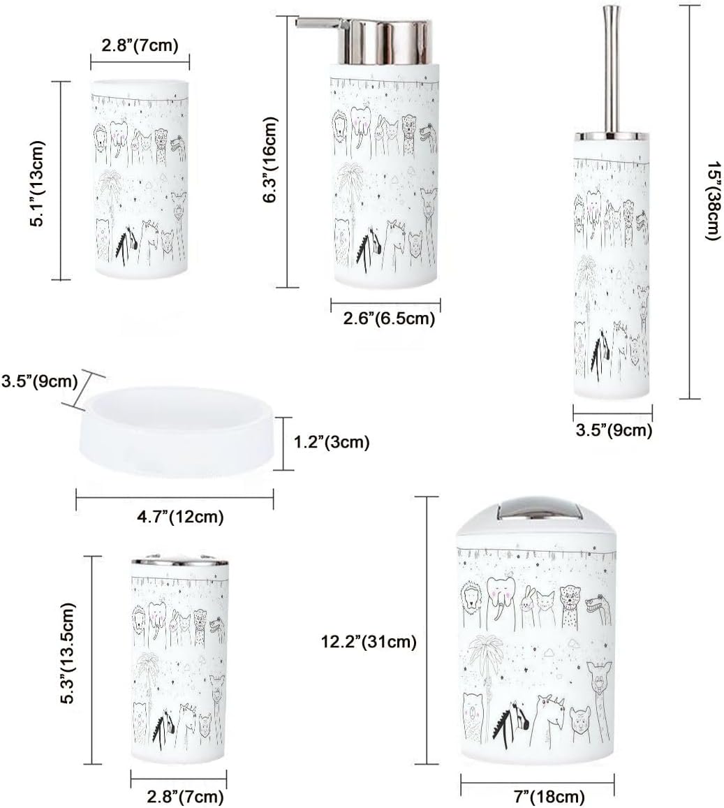 JBNJANKDAV Cute Animal Bathroom Set 6 Pcs White