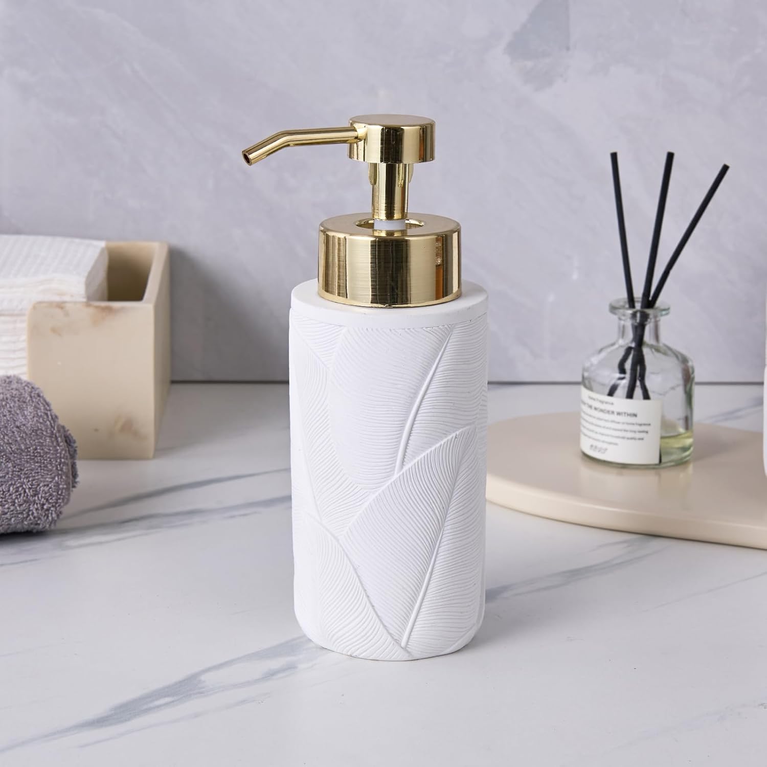 Tropical Leaves Bathroom Accessories Set 3 Pcs White
