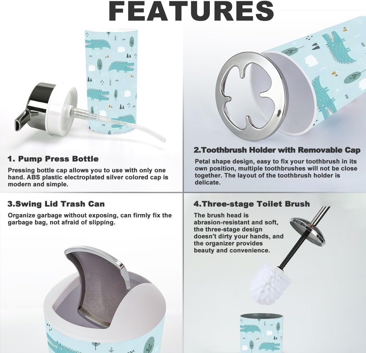 6 Piece Bathroom Accessories Set with Crocodile Design